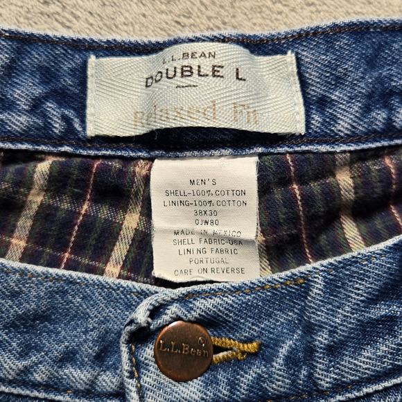 L.L. Bean Flannel Lined Jeans Mens 38x30 Blue Classic Fit Double L Cotton Denim - Picture 3 of 9